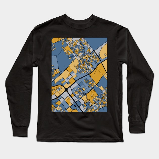 Laval Map Pattern in Blue & Gold Long Sleeve T-Shirt by PatternMaps